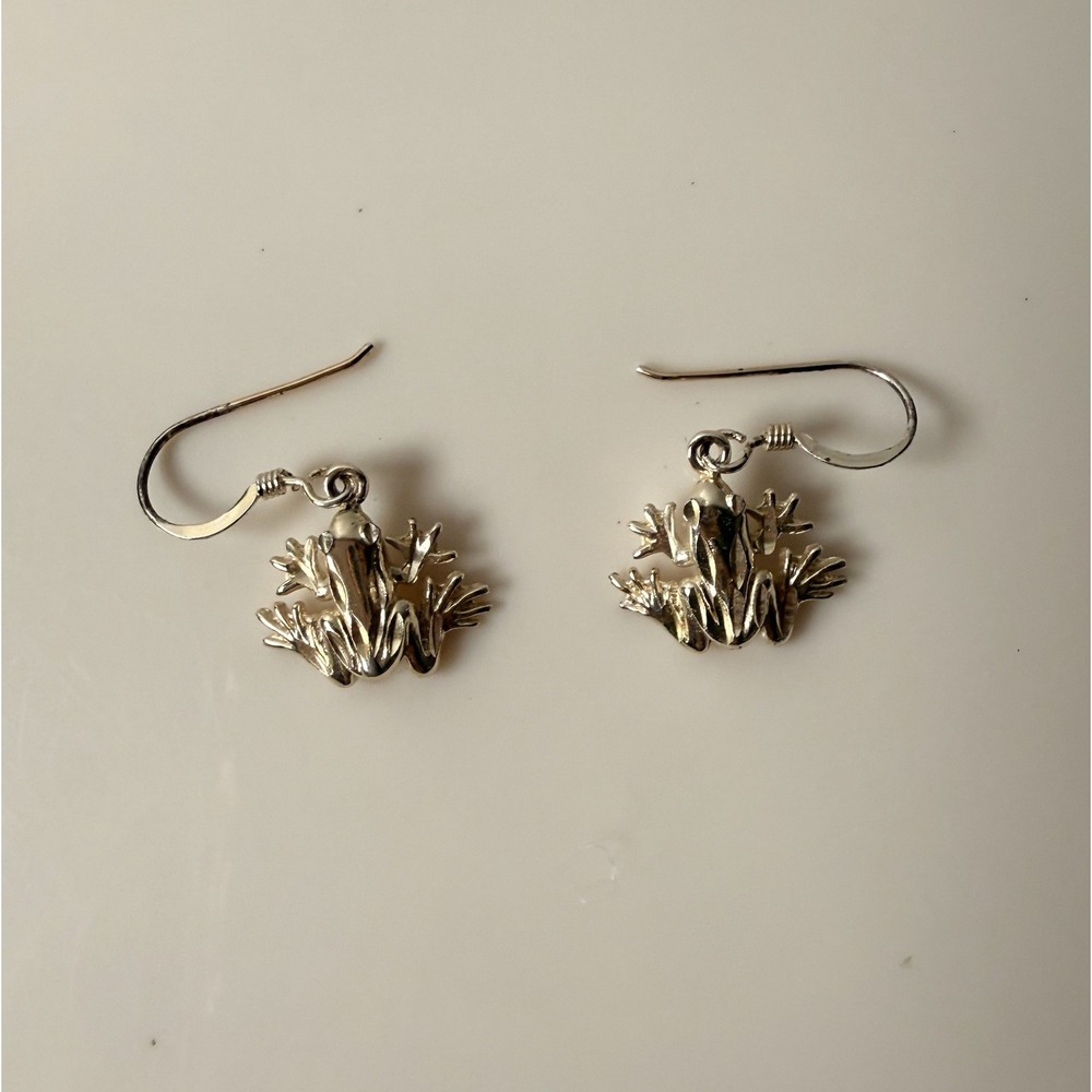 Cute 925 STERLING SILVER FROG DANGLE PIERCED EARRINGS
